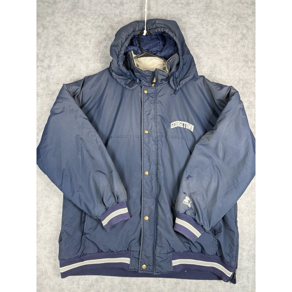 Vintage Starter Georgetown Hoyas Jacket XXL Hooded Puffer Coat Distressed 90s